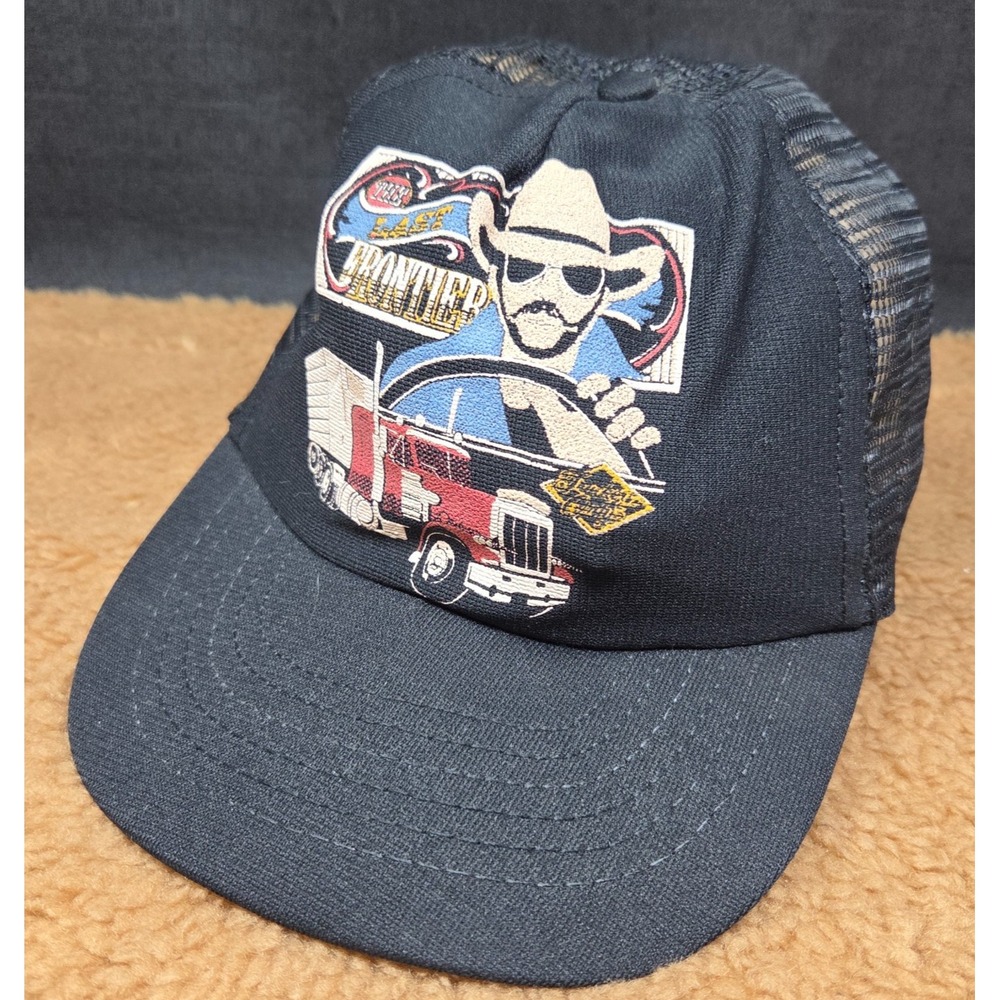 VTG 80s Truckers Only The Last Frontier Snapback Trucker Hat Black Made in USA